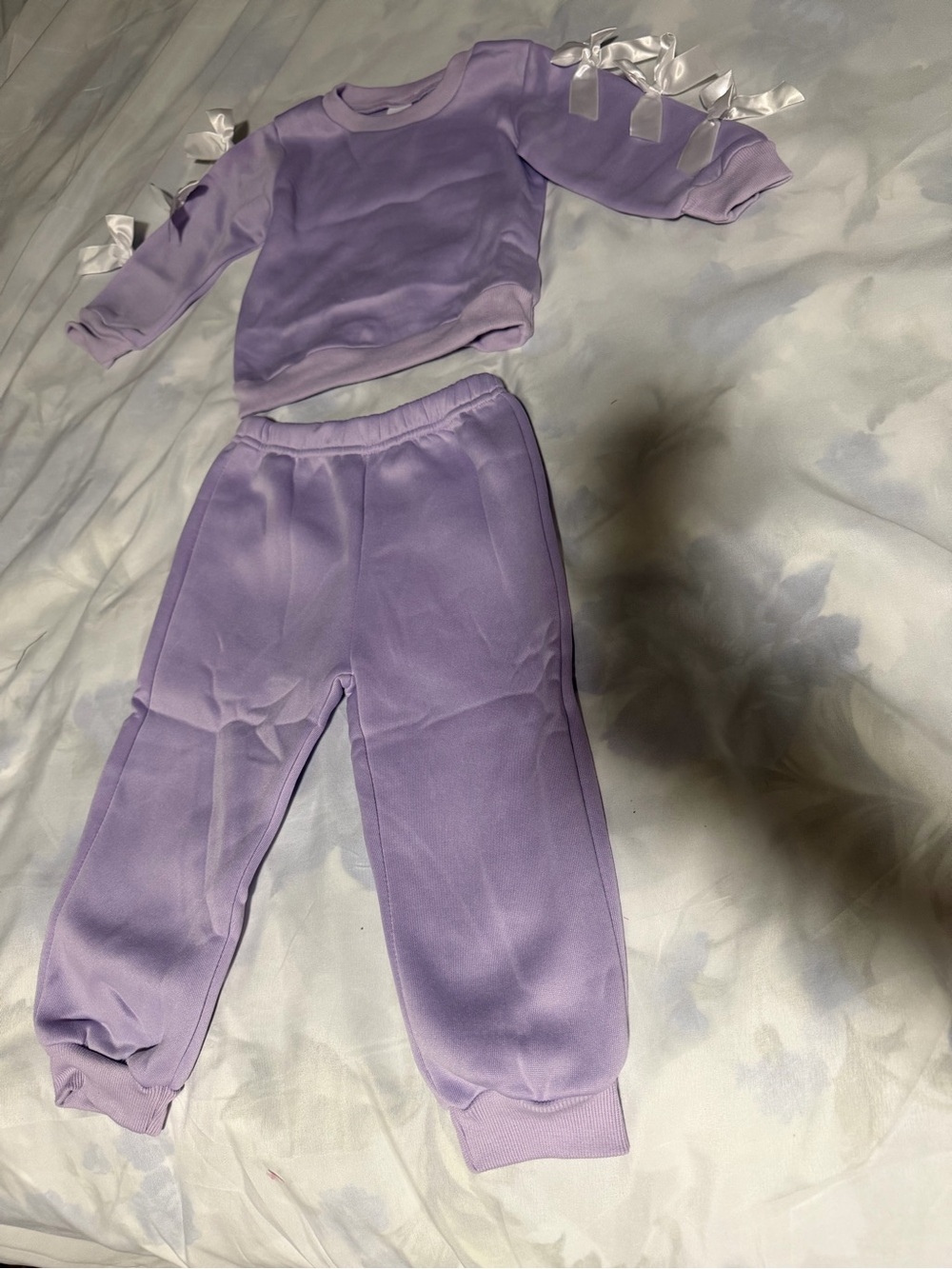 Girls Lavender Sweatpants Jogger Set with Ribbon Detail